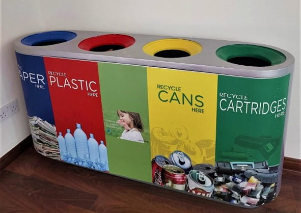 Recycle bins with categorised trash