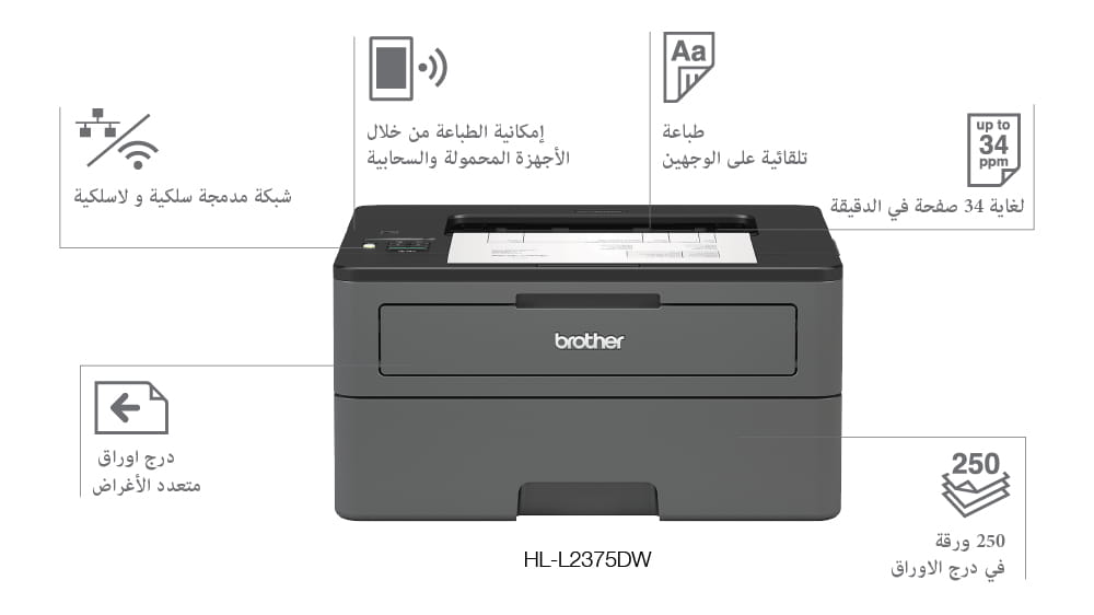 سمات: HL-L2375DW طابعات ليزرية أحادية اللون