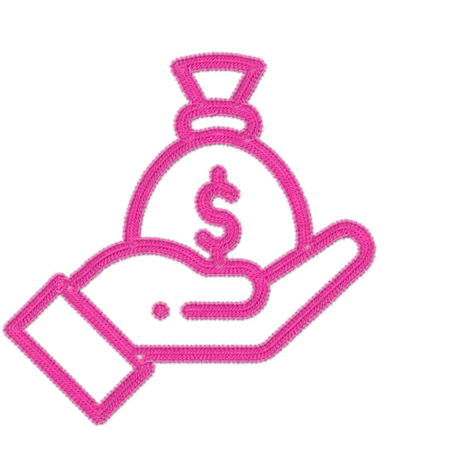 A pink hand grasping a money bag adorned with a prominent dollar sign, symbolizing wealth and financial success. Brother Gulf, Middle East & Africa